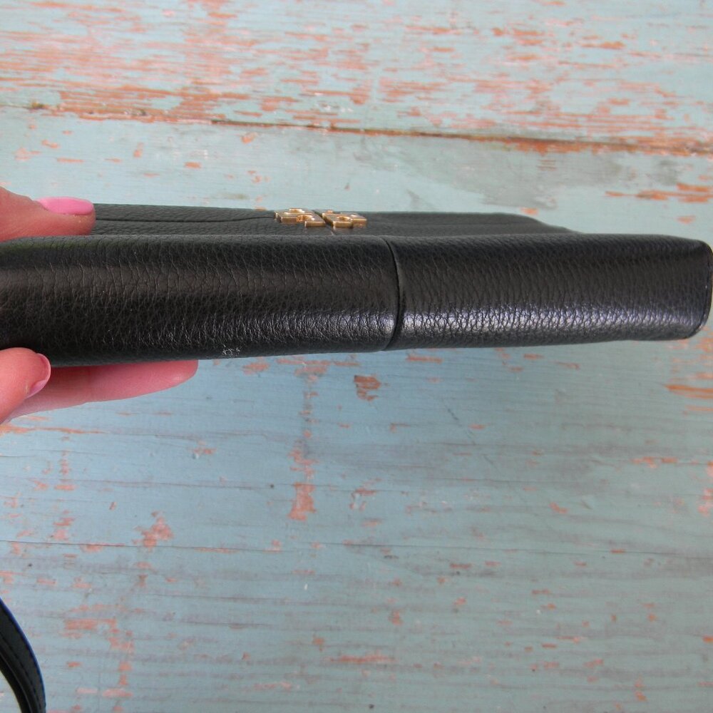 Tory Burch Black Leather Wristlet Clutch with Gold Logo - Picture 2 of 6